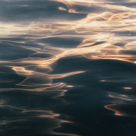 A bird flying over a body of water under a cloudy sky